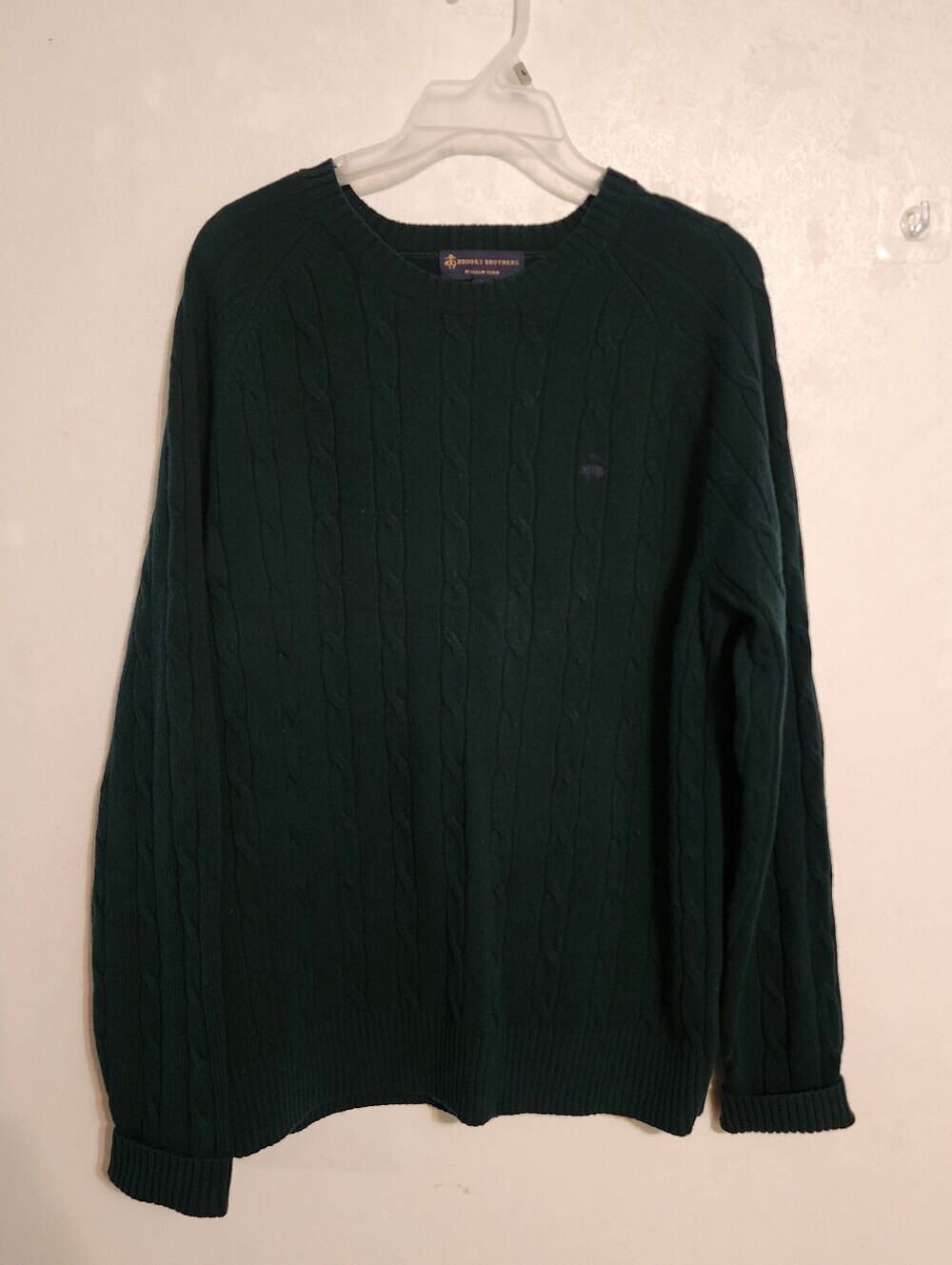 Brooks Brothers Cable Knit Italian Yarn Merino Wool Sweater Dark Green Size L